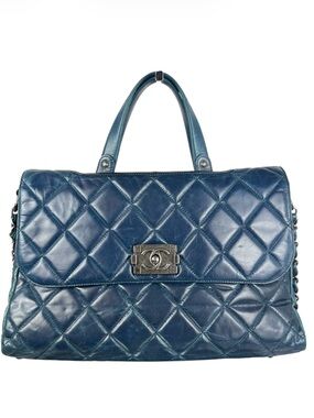 CHANEL Blue Quilted Leather Boy Tote / Shoulder Bag – Ruthenium Hardware